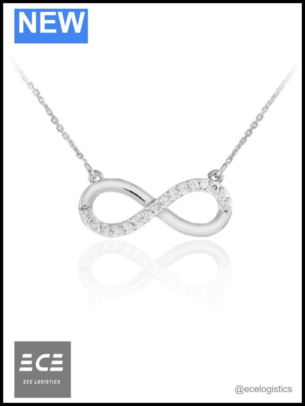 14K White Gold 1/8 Cttw Diamond Infinity Pendant Necklace Rolo Chain